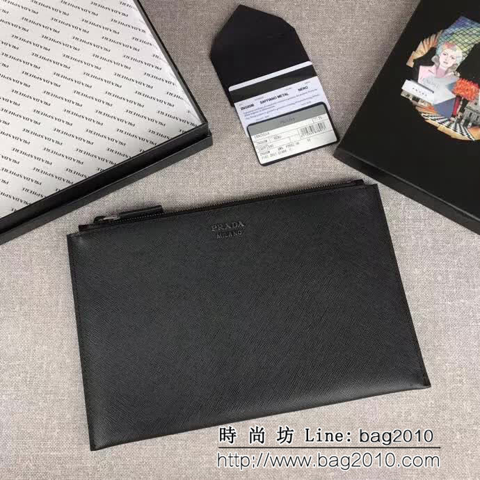 PRADA普拉達 官網同步 專櫃最新款式 頂級原單十字紋牛皮 男士手包 2NG05M DD1167